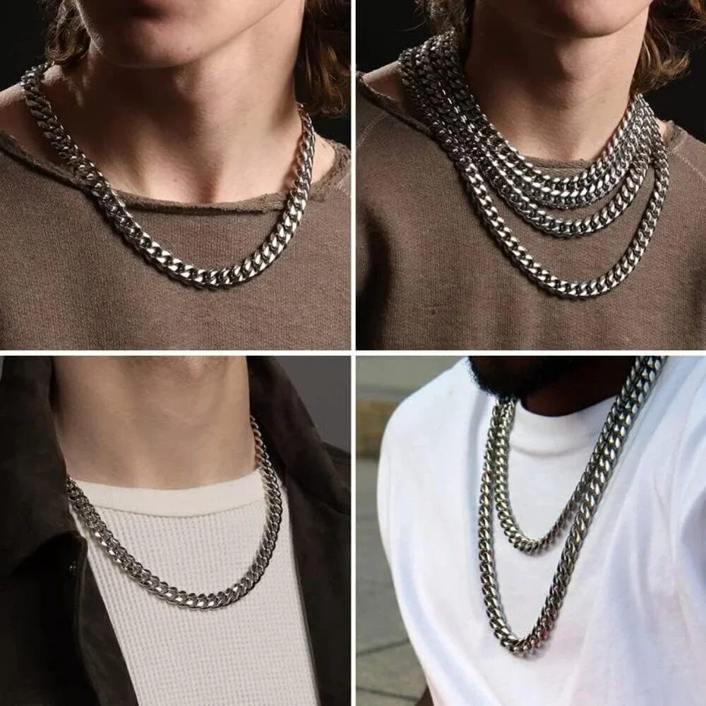 Men's 12mm Width Steel Silver 18K Gold Plated Cuban Hip Hop Chain Jewelry